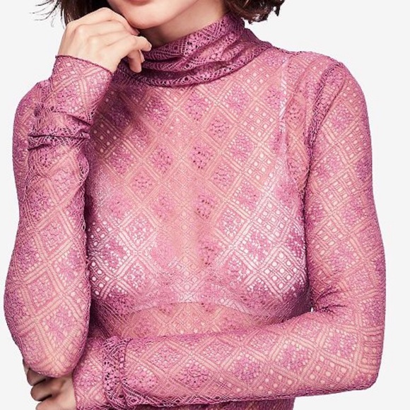 Free People Sheer Lace Turtleneck FREE SHIPPING - Picture 2 of 6